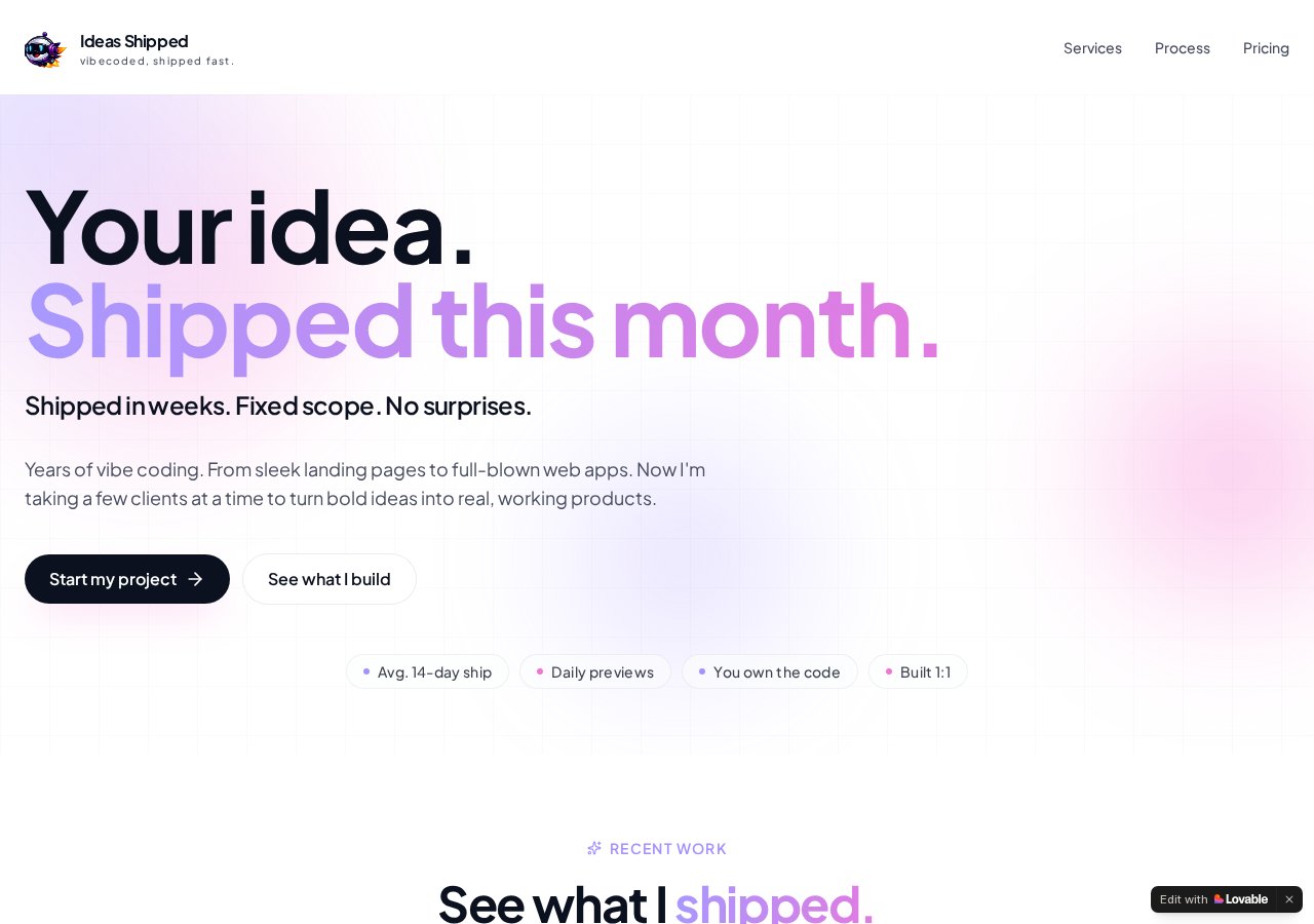 Ideas Shipped, live site preview